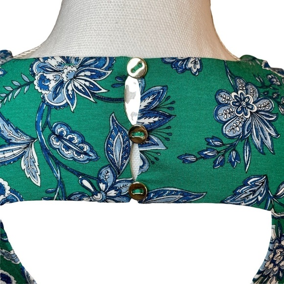 Ann Taylor LOFT Green White and Blue Floral Sleeveless Casual Swing Dress. Sz. S - Picture 9 of 10